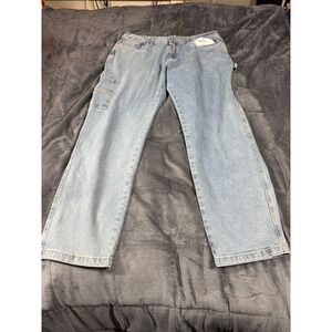 YOUNGLA Mens Light Wash Denim Carpenter Jeans Size 36L Relaxed Fit